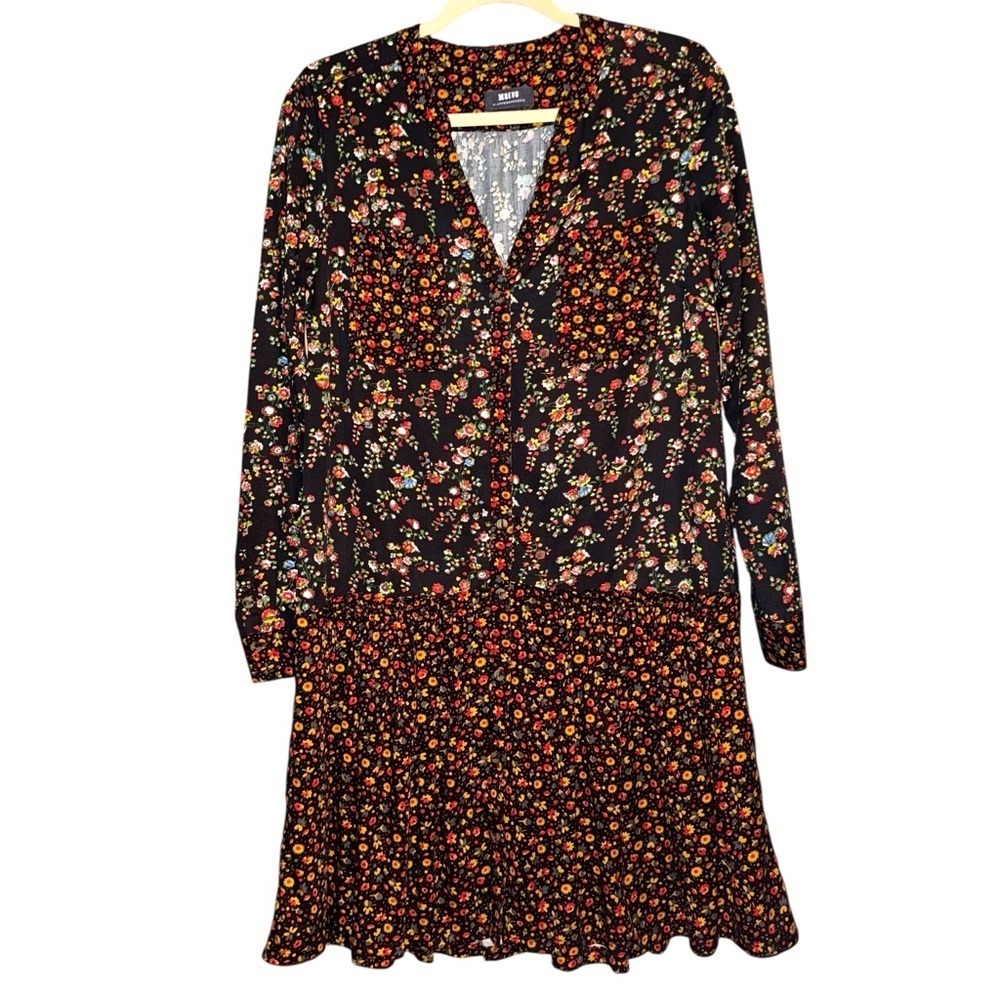 ANTHROPOLOGIE MAEVE Marlie Button Front Black Floral Print Mini Tunic Dress Sz 2 - Picture 5 of 15